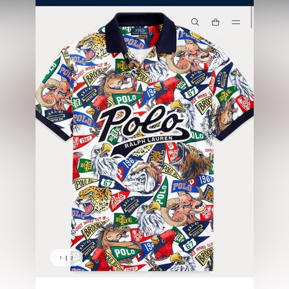 Polo Ralph Lauren mascot multi pattern polo flag mesh custom fit Sz 3XL